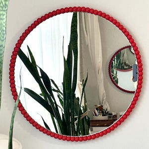 Large Beaded Red Wall Mirror, Bohemian Living Room Wall Mirror, Housewarming Gifts, Mother&#39;s Day Gift, Nursery Mirror, Boho Mirror