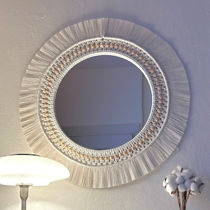 White Macrame Mirror , Large Round Mirror , Kids Room Wall Decor , Large Mandala Wall Decor , Boho Wall Hanging Mirror , Baby Room Decor