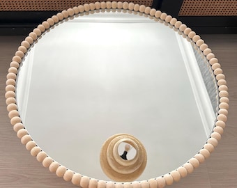 Large Natural Wooden Beaded Mirror, Boy Girl Nursery Decor, Newborn Baby Gift, Wooden Home Decor, Nursery Mirror, Wooden Wall Decor