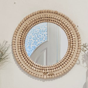 Bead Mirror Hanger , Housewarming And Mother&#39;s Day Gift , Natural Wood Wall Decor , Bead Mirror , Nursery Wall Decor ,  Baby Room Decor