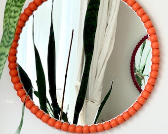 Large Beaded Mirror, Orange Wall Decor, Modern Mirror, Boho Mirror, Nursery Room Decor, Living Room Decor, Express Shipping (1-3 Days)