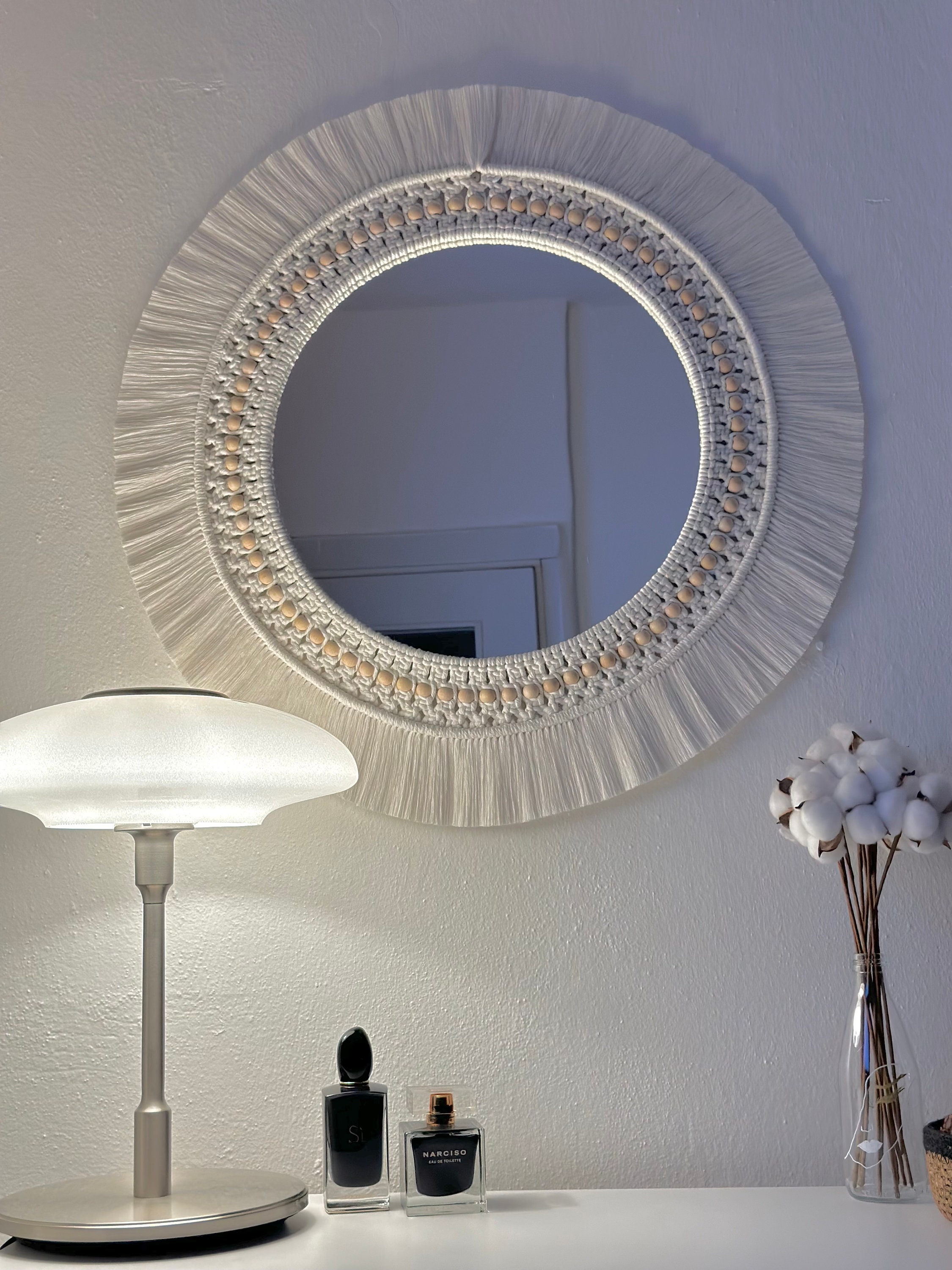 White Macrame Mirror , Large Round Mirror , Kids Room Wall Decor ...