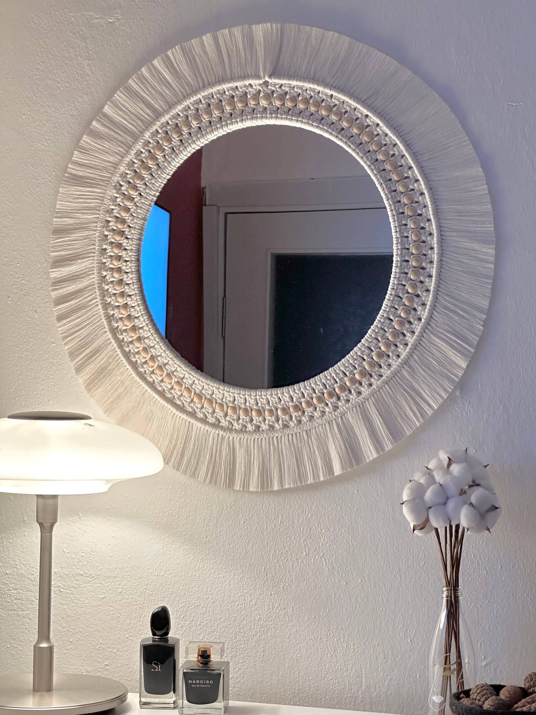 White Macrame Mirror , Large Round Mirror , Kids Room Wall Decor ...