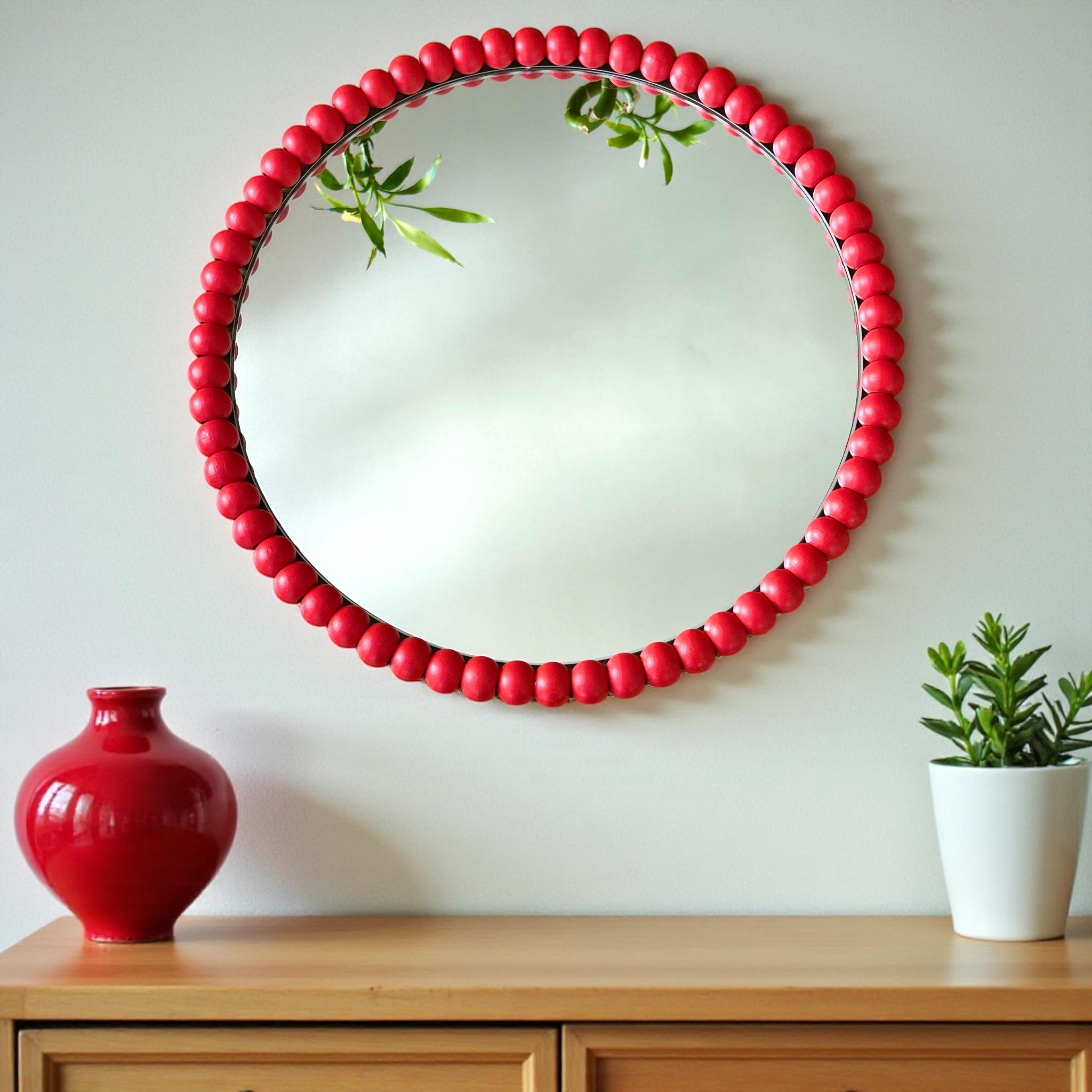 Large Beaded Red Wall Mirror, Red Mirror, Valentines Day Gift ...