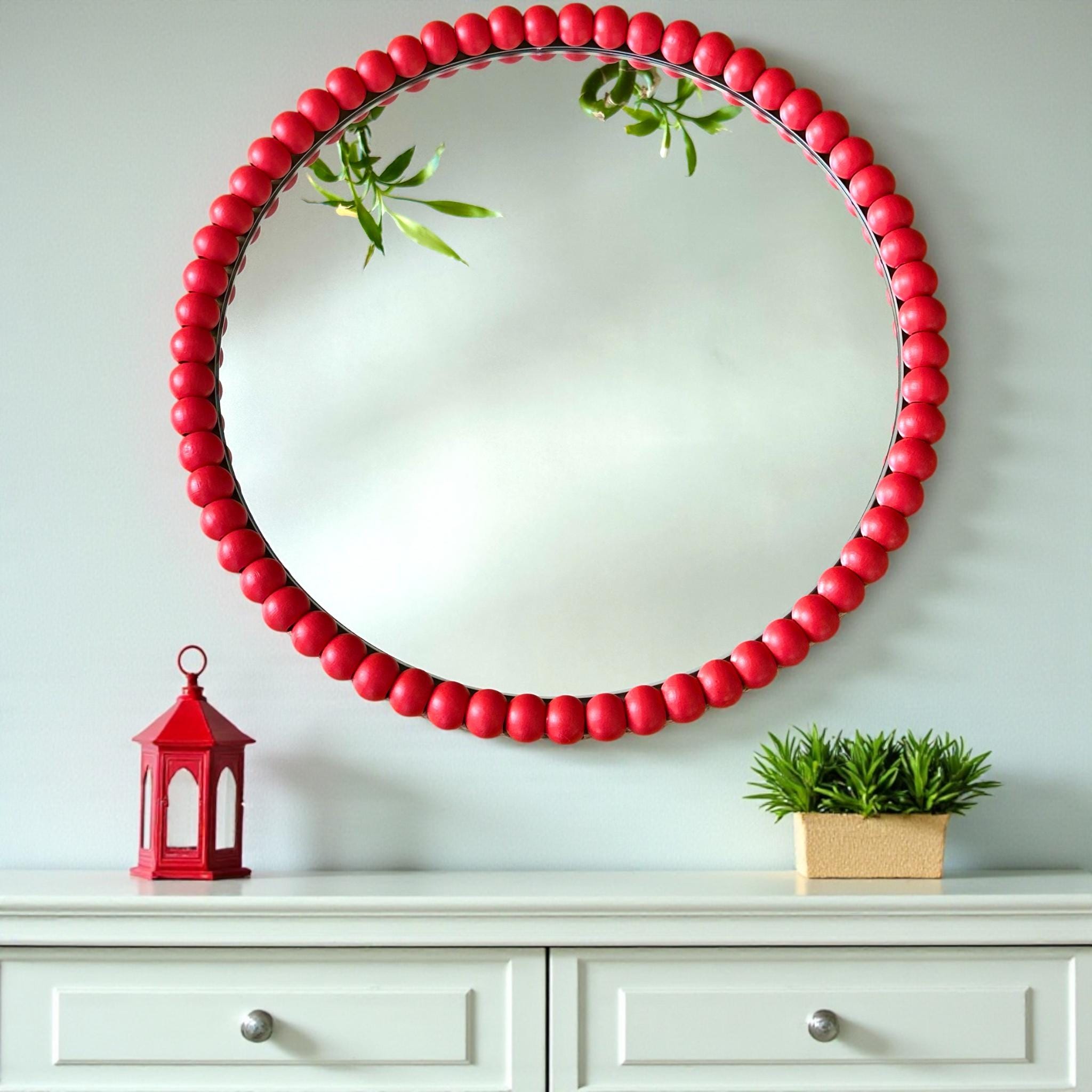 Large Beaded Red Wall Mirror, Red Mirror, Valentines Day Gift ...