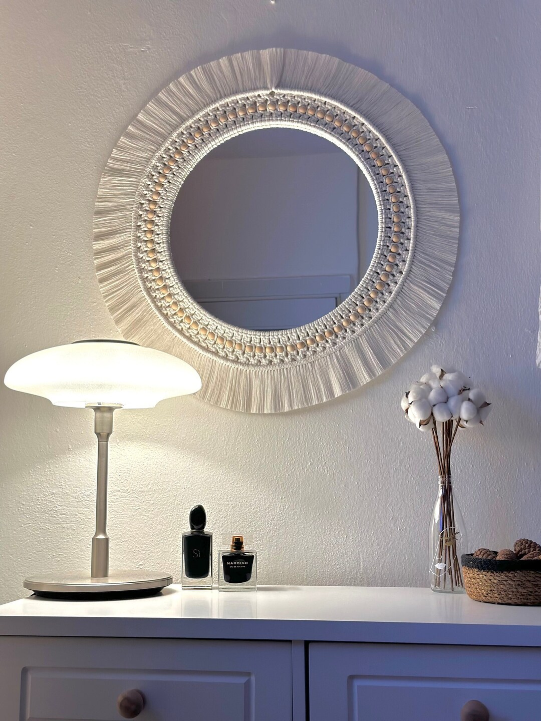 White Macrame Mirror , Large Round Mirror , Kids Room Wall Decor ...