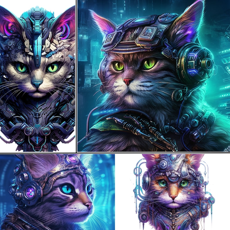 Cyberpunk Cat Clipart Fantasy Cat PNG Digital Download - Etsy