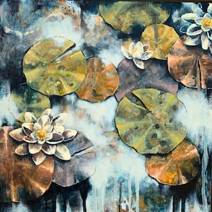 Impressionist Water Lily Painting | &quot;Once Upon A Lily&quot; | Framed Water Lily Wall Art | 16&quot;x 16&quot;