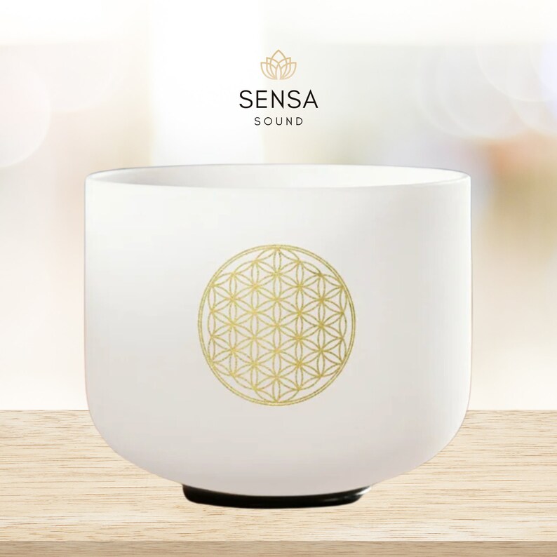 Kistallen Klankschaal Frosted White, Flower of Life, Singing Bowl