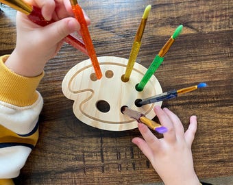 Wooden Artist Palette Paint Brush Holder | Montessori Art Organizer