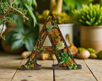 Fall Harvest Decor A | Fillable Wooden Letter | Wooden Succulent Monogram