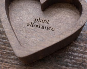 Engraved Wooden Heart Dish | Funny Plant Allowance Trinket Tray