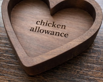 Engraved Wooden Heart Dish | Funny Chicken Allowance Trinket Tray