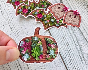 Botanical Pumpkin Sticker, Cute Halloween Sticker, Succulent Fall Decal, Floral Pumpkin Sticker, Spooky Cute Fall Decor, Nature Lover Gift