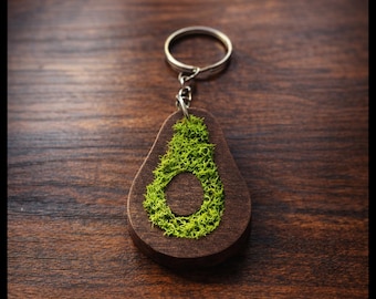 Gift for Her Avocado Keychain, Cute Moss Bag Charm, Whimsical Wooden Purse Charm, Best Friend Gift, Small Handmade Gift for Women