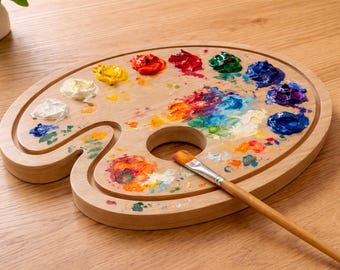 Handmade Wooden Artist Palette | Oil, Acrylic, Watercolor Paint Mixing Board