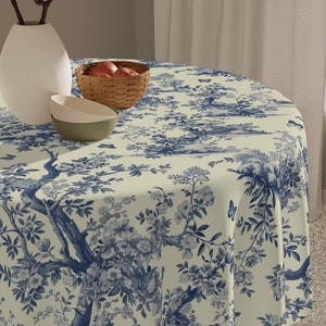 Tablecloth Toile for Kitchen Table French Toile Tablecloth with Blue Toile Pattern for Dining Room Table French Country Tablecloth Blue