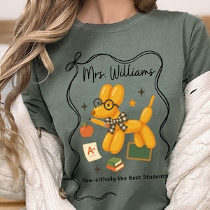 Comfort Colors Balloon Dog Teacher Shirt for Back to School, Coquette Checkered Bow, Elementary Teachers, Team Teacher Shirt