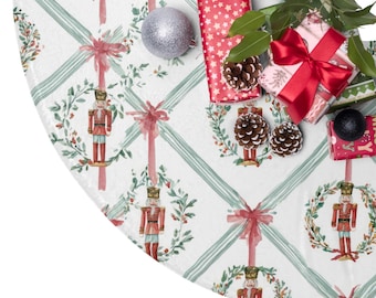 Nutcracker Christmas Tree Skirt: Festive Soldier & Wreath Print