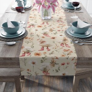 Coquette Goose Table Runner, Farmhouse Table Runner, Cottagecore Runner, Garden Party, Baby Shower, Spring or Easter Gift for Hostess