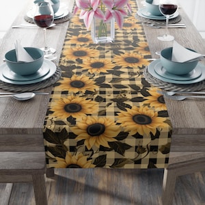 Sunflower Buffalo Plaid Table Runner | Farmhouse Gingham Check Decor | Country Fall or Summer Centerpiece