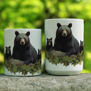Black Bear Mug, Bear Coffee Mug, Black Bear With Her Cubs Coffee Mug, Bear Cubs Coffee Mug, BEar Coffee Cup, Black Bear Gift, 11oz or 15oz