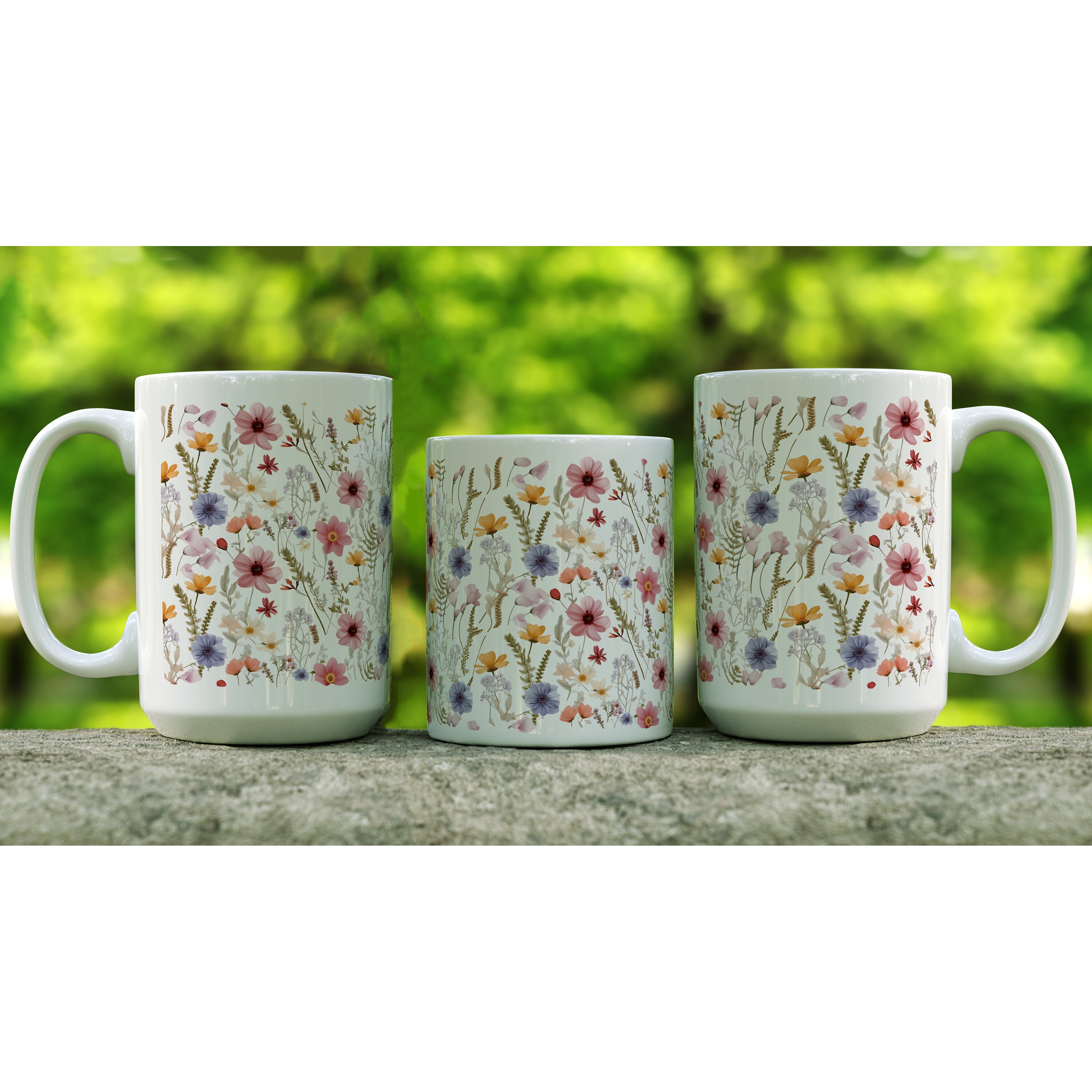 Pastel Pressed Wildflowers Mug, Pastel Floral Coffee Mug, Boho Style ...