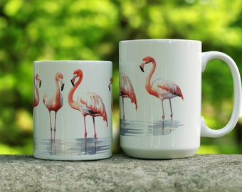 Flamingo Coffee Mug, Pink Flamingos Mug, Flamingos Standing In Water Art Mug, Watercolor Bird Art, Nature Art Mug, Flamingo Gift Idea