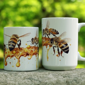 Bees Mug, Honey Bees Coffee Mug,  Honey Bee Mug, Bee Cup, Bee Coffee Cup, Watercolor Bees Gift, Bee Gifts, 11oz or 15 oz