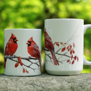 Cardinals Coffee Mug, Red Cardinals Mug, Two Cardinals On A Branch, Watercolor Bird Art, Nature Art Mug, Cardinals Gift Idea, 11oz or 15oz
