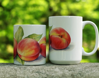 Peach Coffee Mug, Peaches Coffee Mug,  Peach Mug, Peach Cup, Peach Coffee Cup, Watercolor Peaches Coffee Mug, Peach Gift, 11oz or 15oz