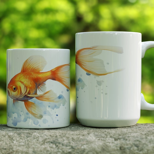 Fancy Goldfish Mug, Watercolor Goldfish Mug, Swimming Goldfish Mug, Goldfish Cup, Goldfish Coffee Cup, Goldfish Gift, 11oz or 15 oz