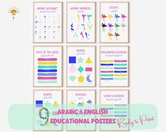 Arabic English Alphabet Print Set: Islamic Nursery Decor (Digital Download)