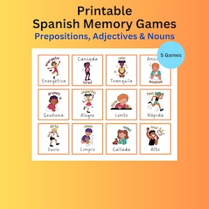 Jogos de memória em espanhol para imprimir, aprendizagem de espanhol, jogo de espanhol para a escola, sala de aula para professores de espanhol, espanhol, aluno de espanhol