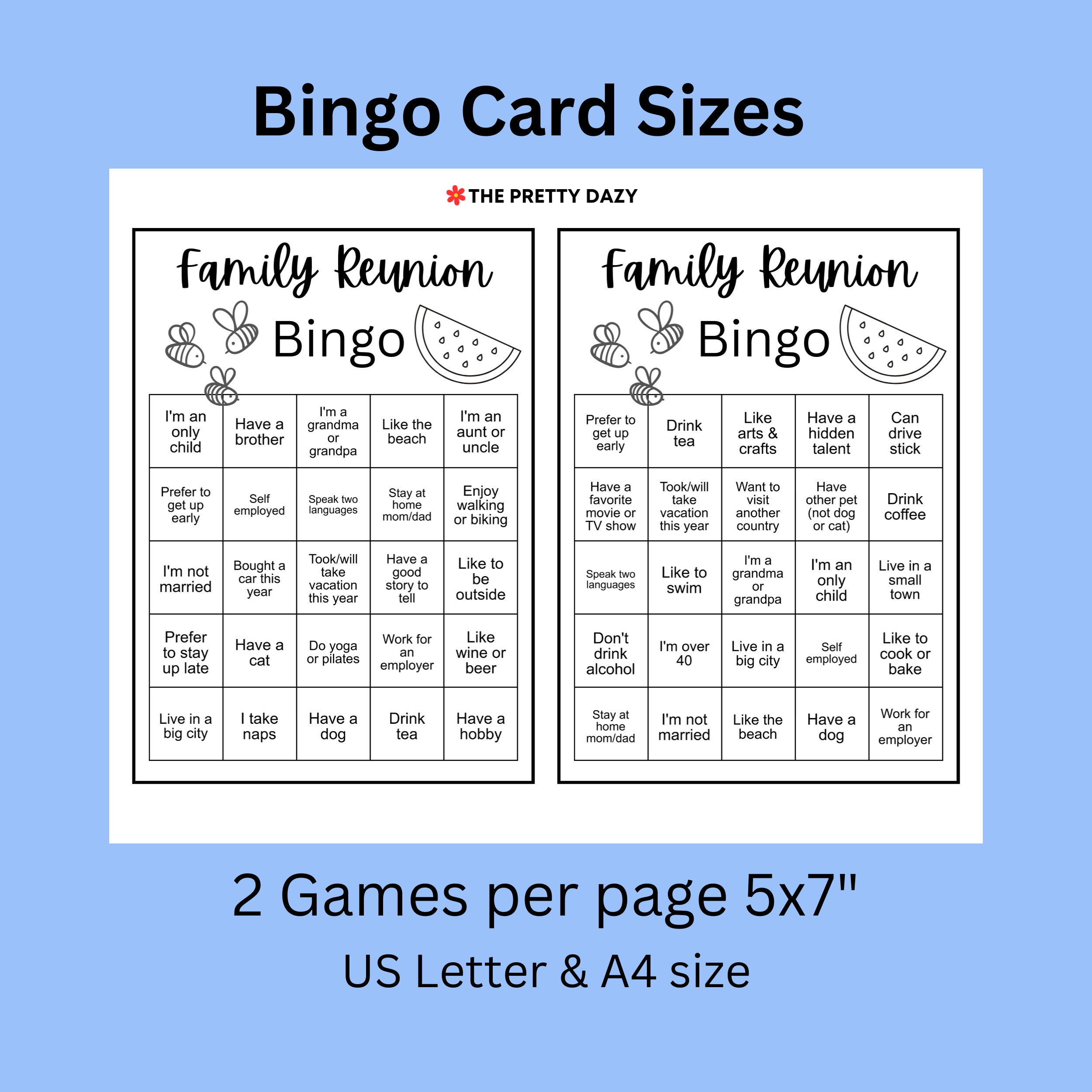 Family Reunion Bingo Printable Family Gathering Game Group Game PDF Family Reunion Bingo Printable Family Gathering Game Group Game PDF
