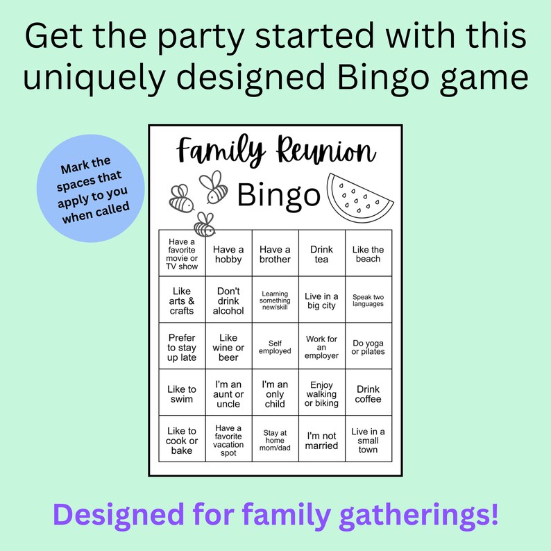 Family Reunion Bingo Printable, Family Gathering Game, Group Game, PDF ...