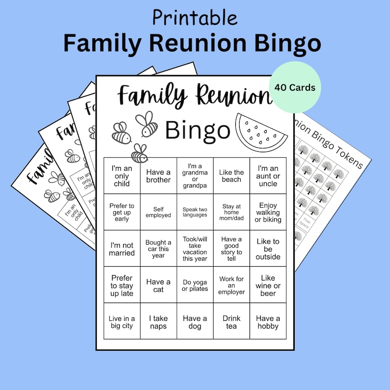 Family Reunion Bingo Printable, Family Gathering Game, Group Game, PDF ...