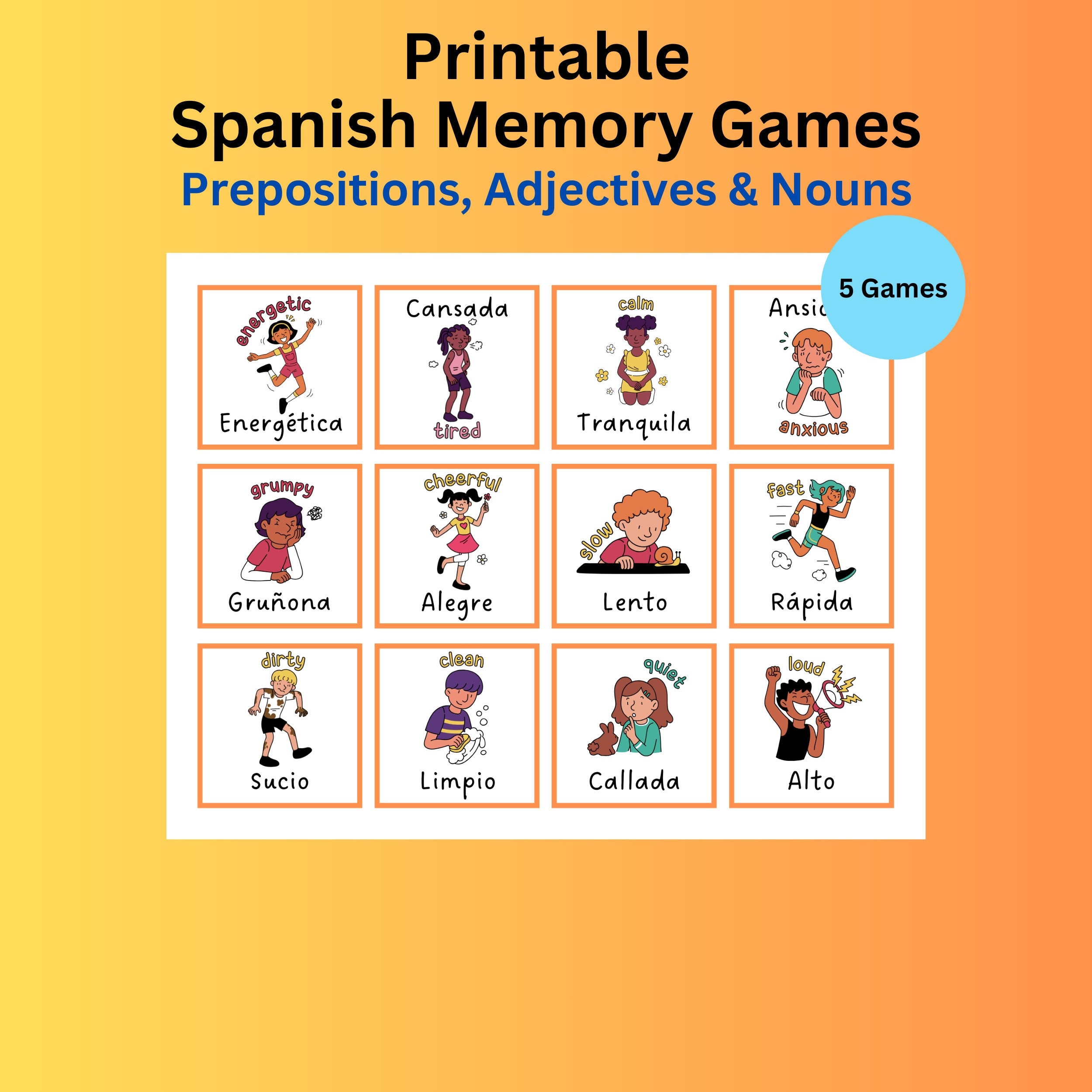 Spanish Memory Games Printable, Spanish Learning, Spanish Game for ...