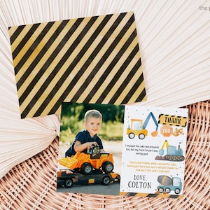 Editable Construction Thank You Card w Photo, Construction Boys Birthday Thank You Dump Truck Party, Printable Template Instant download 128