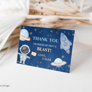 Editable First Trip Around the Sun Birthday Party Thank You Card, 1st Birthday Party, Boy Space Thank You Note, Astronaut, Instant Download