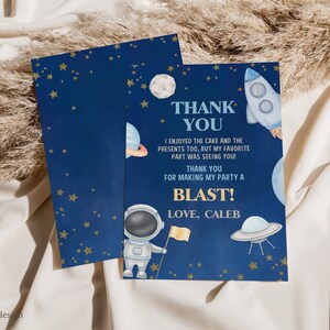 Editable First Trip Around the Sun Birthday Party Thank You Card, 1st Birthday Party, Boy Space Thank You Note, Astronaut, Instant Download