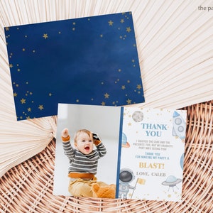 Editable First Trip Around the Sun Birthday Party Thank You Card, 1st Birthday Party, Boy Space Thank You Note, Astronaut, Instant Download
