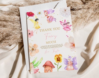 Editable Fairy Birthday Thank You Card Whimsical Enchanted Pixie Fairy Thank You Note Party Magical Floral Fairy Princess Instant Download