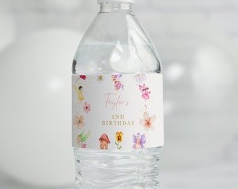 Editable Fairy Birthday Party Water Bottle Labels Enchanted Magical Floral Fairy Princess Party Water Bottle Wraps Instant Download
