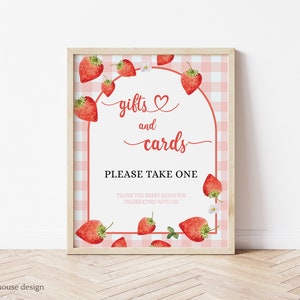 Enseigne décorative modifiable pour premiers cadeaux cartes Vichy rose, baies 1er anniversaire fille décoration signe cupcake fraise Téléchargement instantané 130