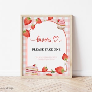 Modificabile rosa percalle Berry prima festa favori segno decorativo, Berry 1a ragazza compleanno Decor segno fragola Cupcake Download immediato 130