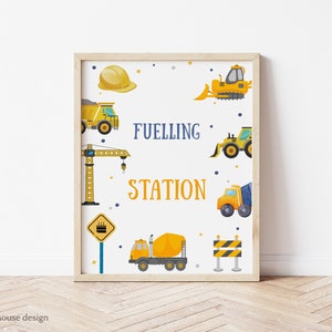 Editable Construction Boys Birthday Party Fuelling Station Table Sign Decorative Sign Dump Truck Digger Excavator Instant Download image 1