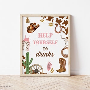Editable Cowgirl Birthday Party Drinks Sign Table Decorations Wild West Cowgirl Rodeo Birthday Decor Southwestern Ranch Instant Download