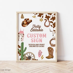 Editable Cowgirl Birthday Party Custom Sign Table Decor Wild West Cowgirl Rodeo Birthday Party Decor Southwestern Ranch Instant Download