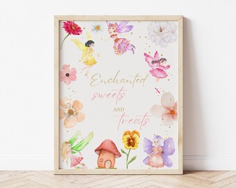 Editable Fairy Birthday Party Sweets & Treats Dessert Decorative Sign Whimsical Enchanted Pixie Fairy Party Floral Fairy Instant Download